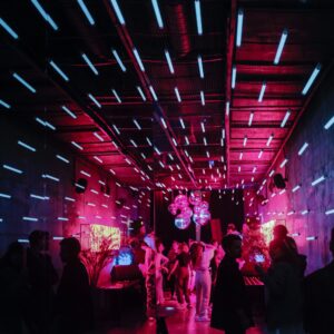 inside a dark nightclub with mood lighting